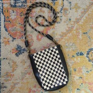 Universal Thread Checkered Woven Faux Leather Slim Crossbody Bag Black Cream